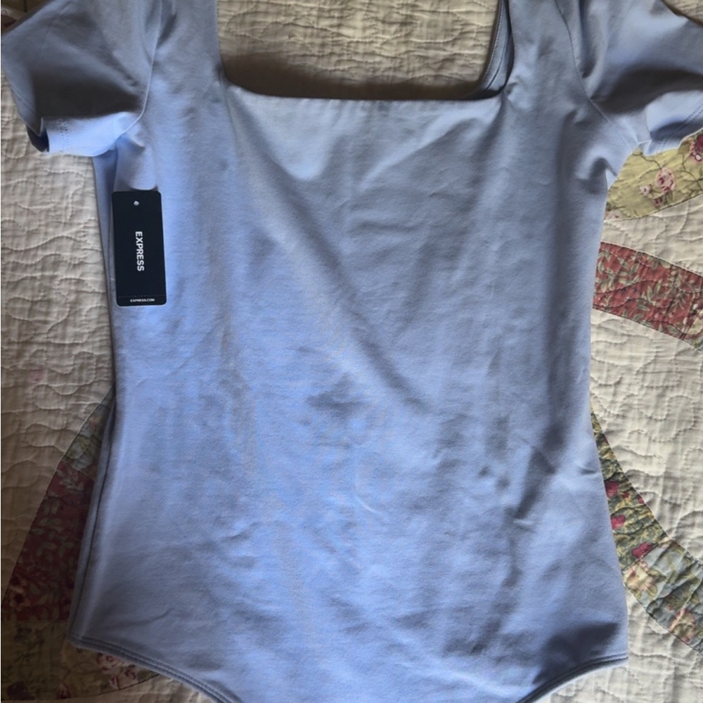 Express Light Blue Square Neck Bodysuit